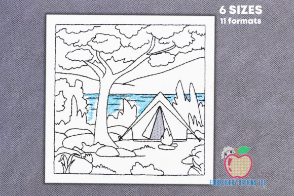 Camping Tent with Campfire Embroidery
