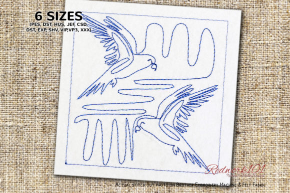 Pair of Beautiful Parakeet Redwork Review